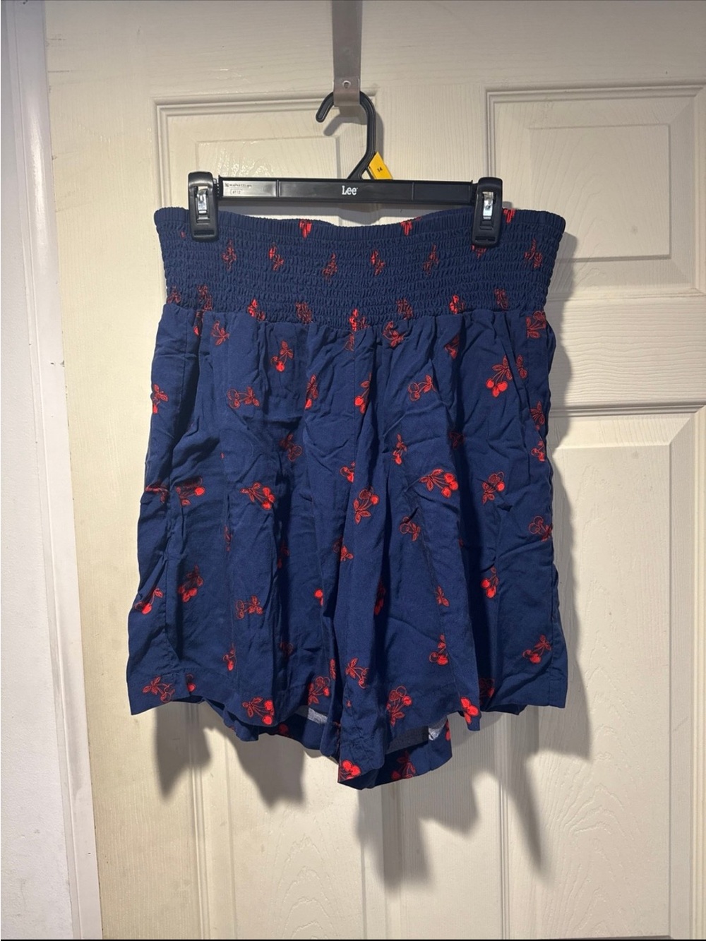 torrid Navy Blue Smocked High-Waist Shorts with Red Cherry Accents